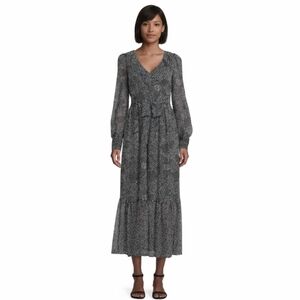 Karl Lagerfeld Paris Black & White Print Belted Maxi Dress